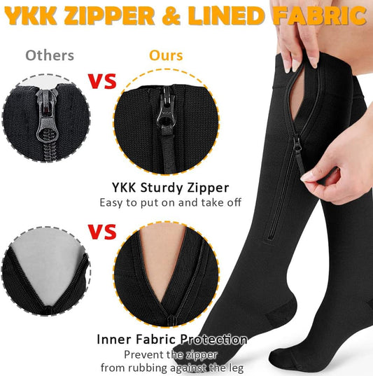 Zipper Compression Socks 15-20 Mmhg Closed Toe Support Socks 1 Pair