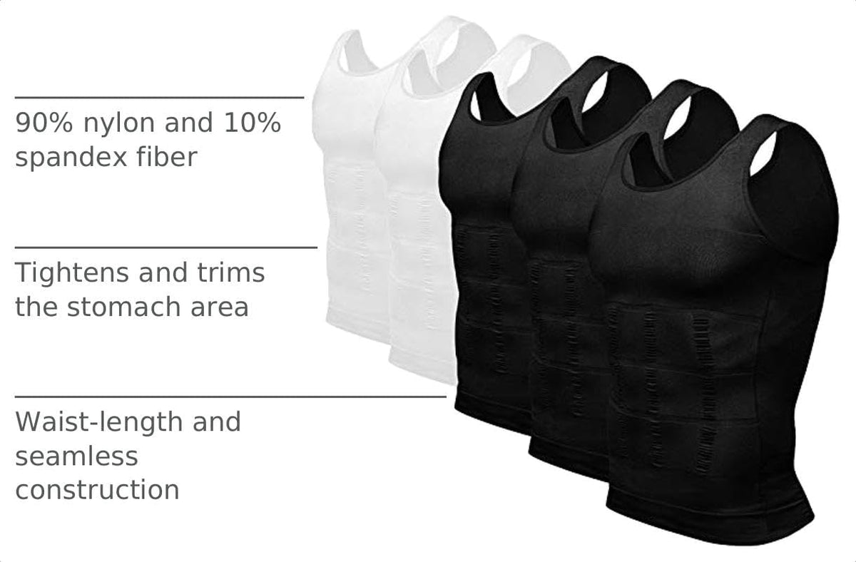 5 Pack Men'S Compression Shirt Body Shapewear Tummy Tank Top