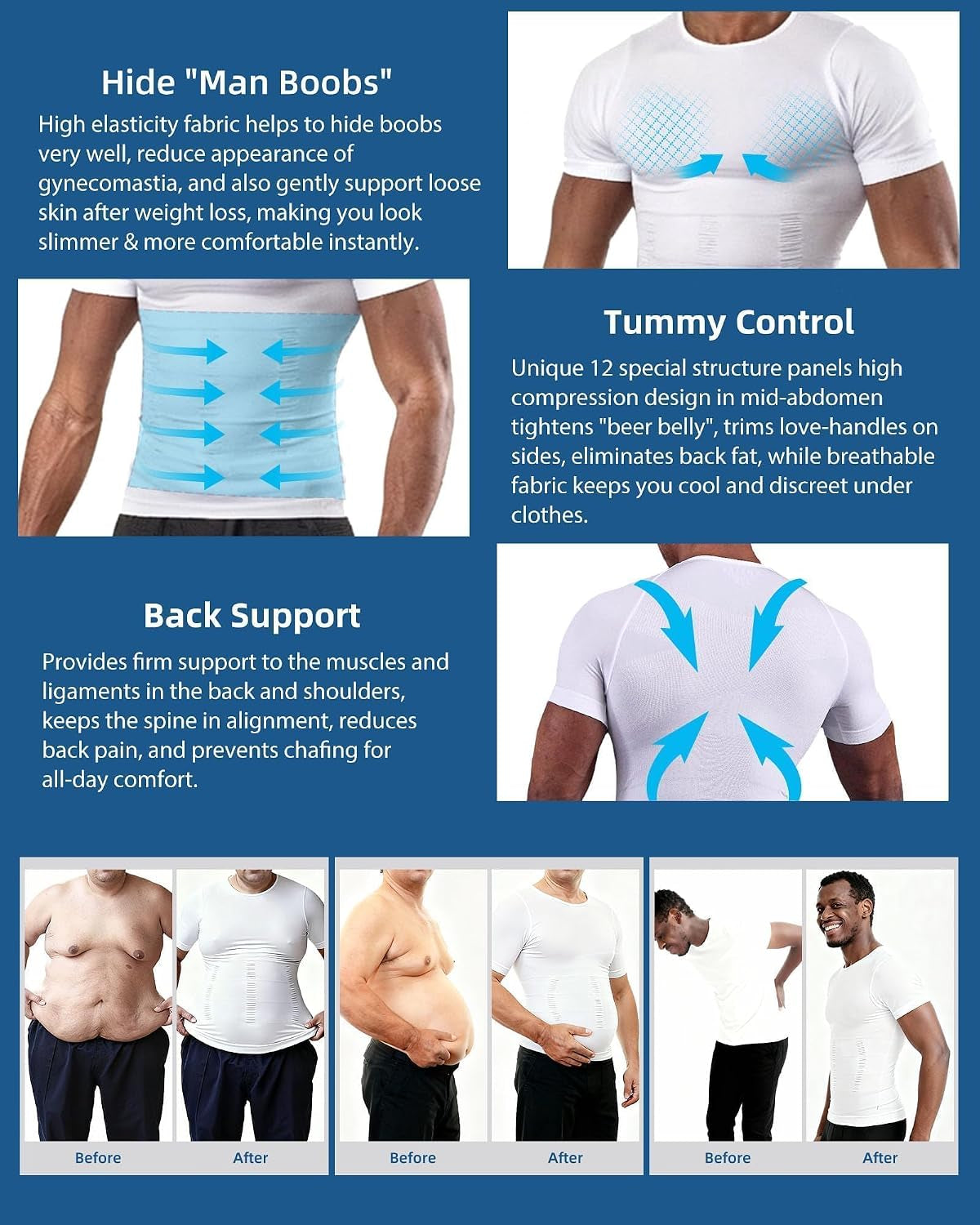 Men'S Compression Shirt Undershirt Slimming Tank Top Workout Vest Abs Abdomen Slim Body Shaper