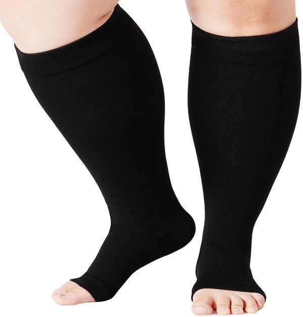 plus Size Compression Socks Open Toe Compression for Women& Men 15-20Mmhg Wide Calf Knee High Toeless Compression Sock