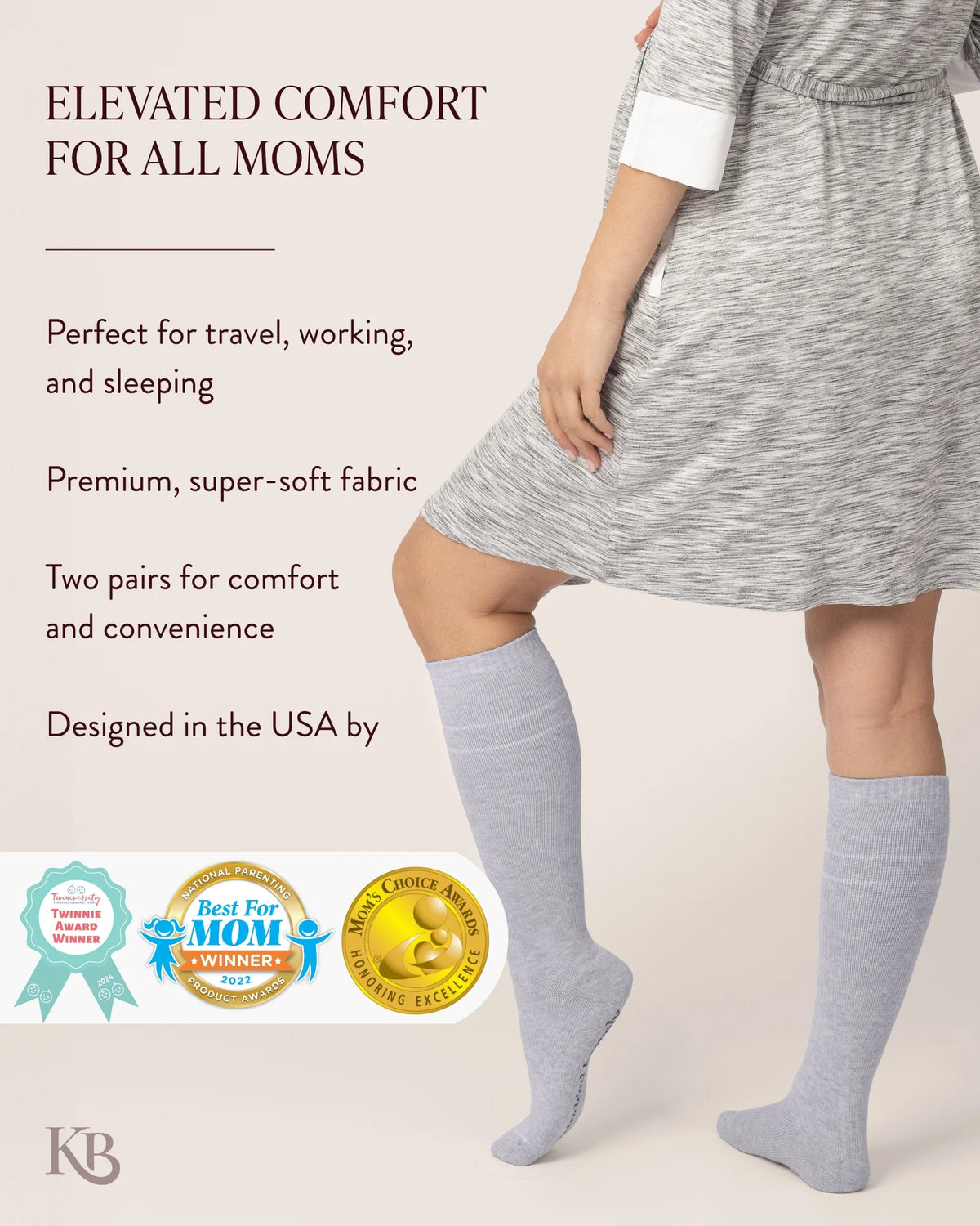 Maternity Compression Socks 2-Pack | Graduated Compression Socks for Circulation Pregnancy Travel (Pink & Grey Heather, Large)