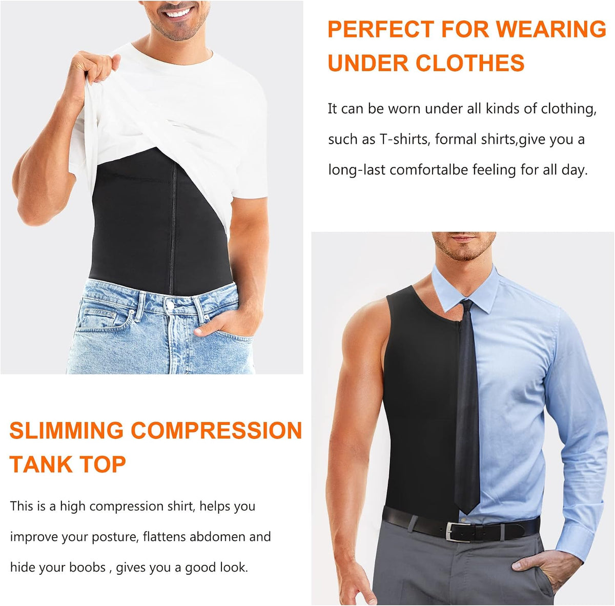 Compression Shirts for Men Undershirts Slimming Body Shaper Waist Trainer Tank Top Vest with Zipper