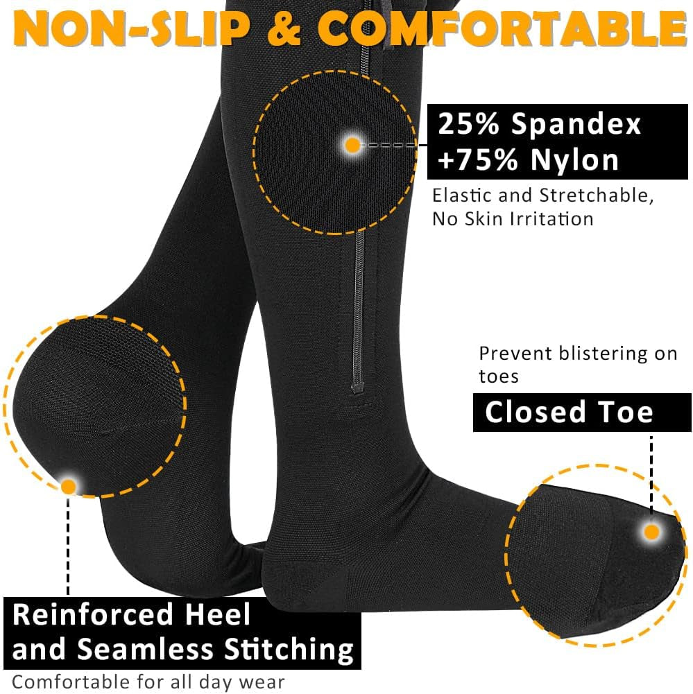 Zipper Compression Socks 15-20 Mmhg Closed Toe Support Socks 1 Pair
