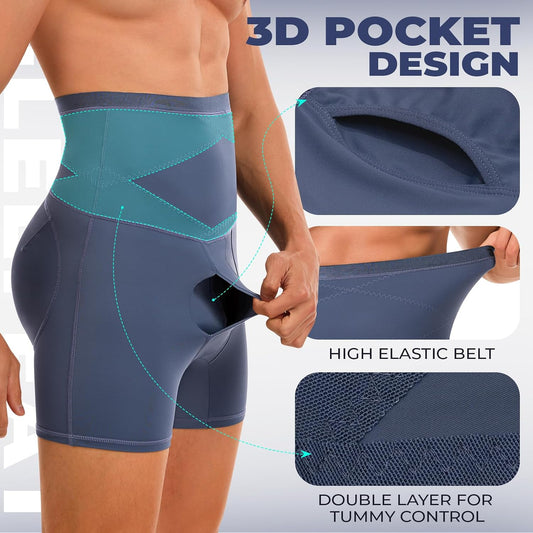 Mens Removable Padded High Waist Shapewear Tummy Control