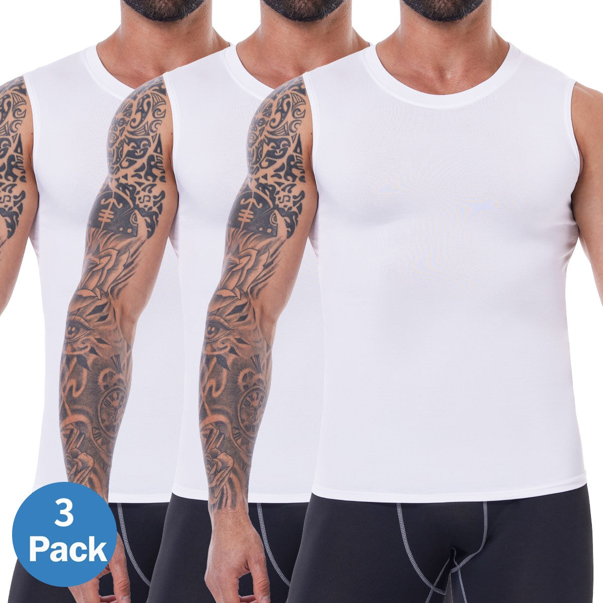 Mens 3 Pack Body Shaper Slimming Tummy Vest Compression Shirt Tank Top Shapewear