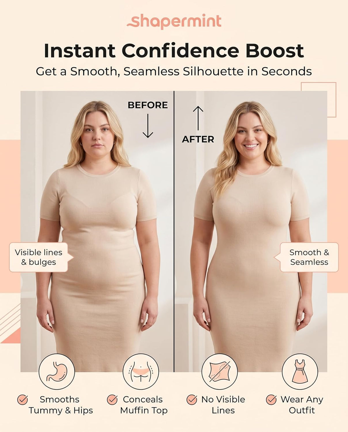 Shapewear Tummy Control Shorts, High-Waisted Firm Boyshorts