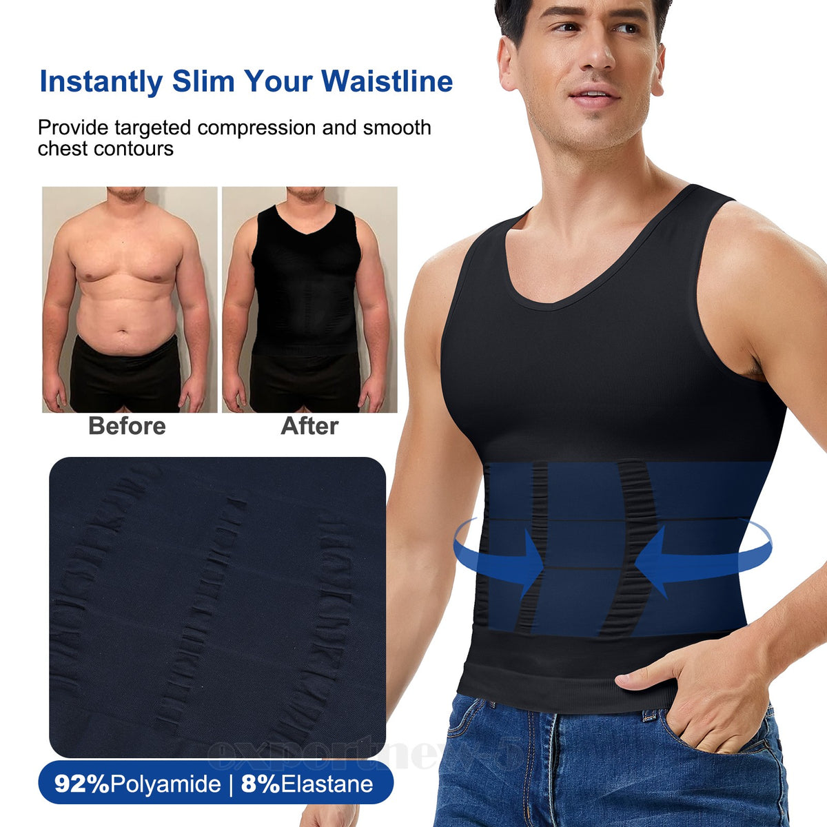 Men'S Body Shaper Slimming Shirt Compression Vest Elastic Shapewear Tank Tops