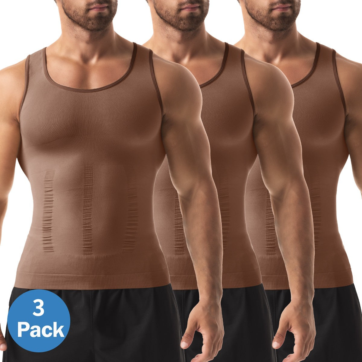 Mens 3 Pack Body Shaper Slimming Tummy Vest Compression Shirt Tank Top Shapewear