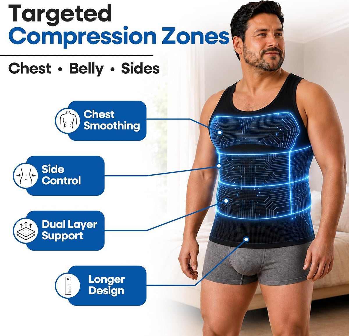 Compression Shirt for Men | Gynecomastia Compression Tank Top Men | Mens Shapewear Compression Shirts