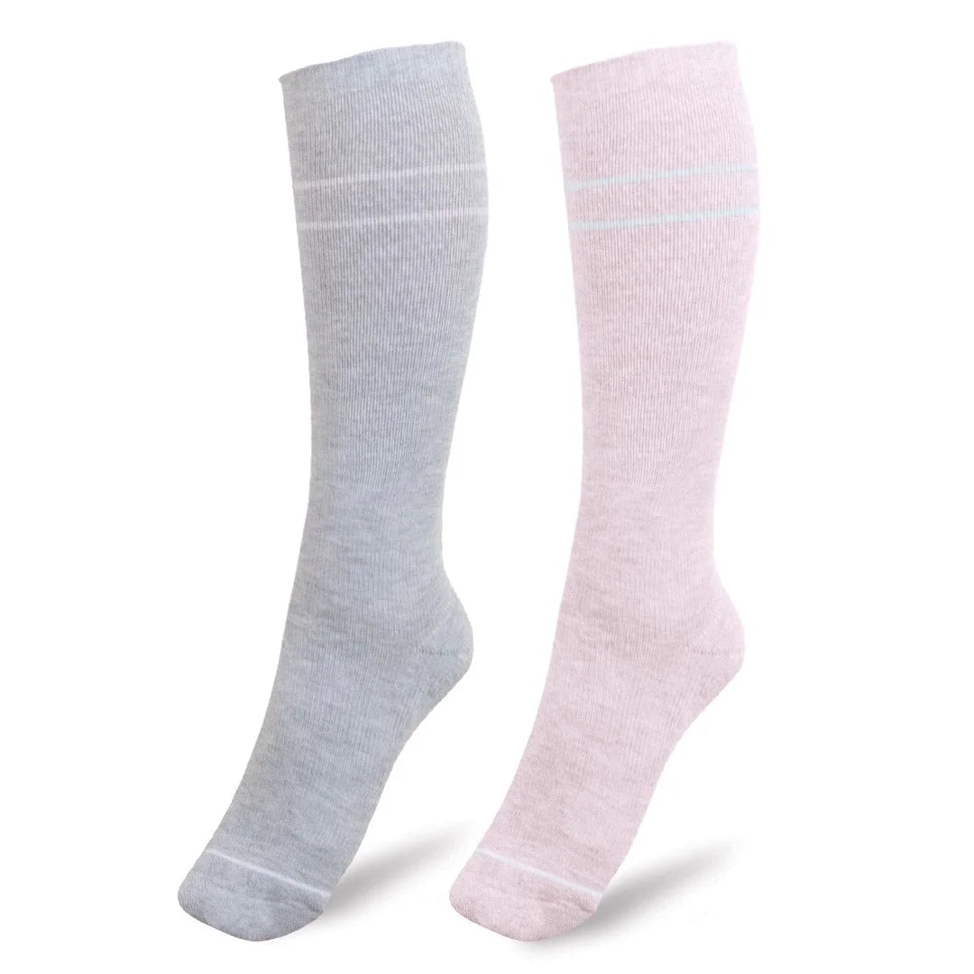 Maternity Compression Socks 2-Pack | Graduated Compression Socks for Circulation Pregnancy Travel (Pink & Grey Heather, Large)