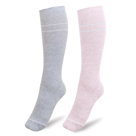 Maternity Compression Socks 2-Pack | Graduated Compression Socks for Circulation Pregnancy Travel (Pink & Grey Heather, Large)