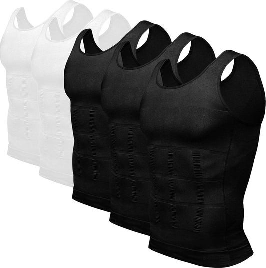 5 Pack Men'S Compression Shirt Body Shapewear Tummy Tank Top