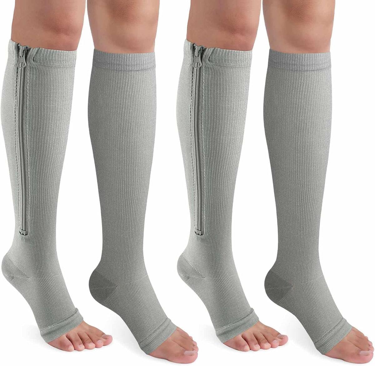 Zipper Compression Socks 15-20 Mmhg Open Toe Support Socks 2 Pairs