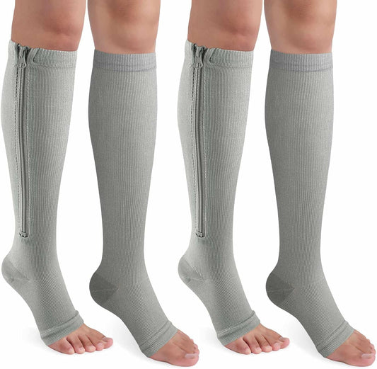 Zipper Compression Socks 15-20 Mmhg Open Toe Support Socks 2 Pairs